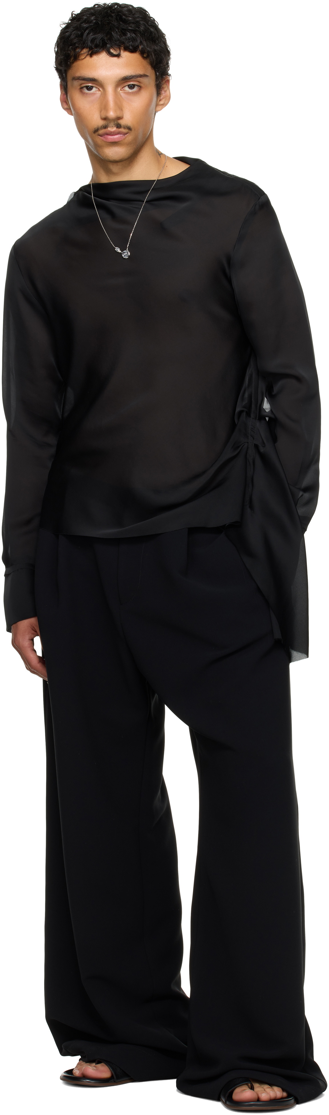 AARON ESH SSENSE Exclusive Black Draped Neck Long Sleeve Shirt