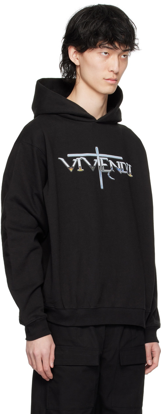 VIVENDII Black Printed Hoodie