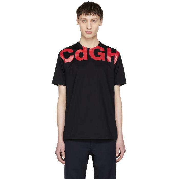 Photo: Comme des Garçons Homme Navy and Red CDGH Logo T-Shirt