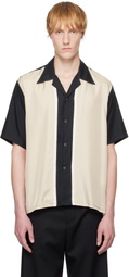 YOKE Black & Beige Colorblock Open Collar Shirt