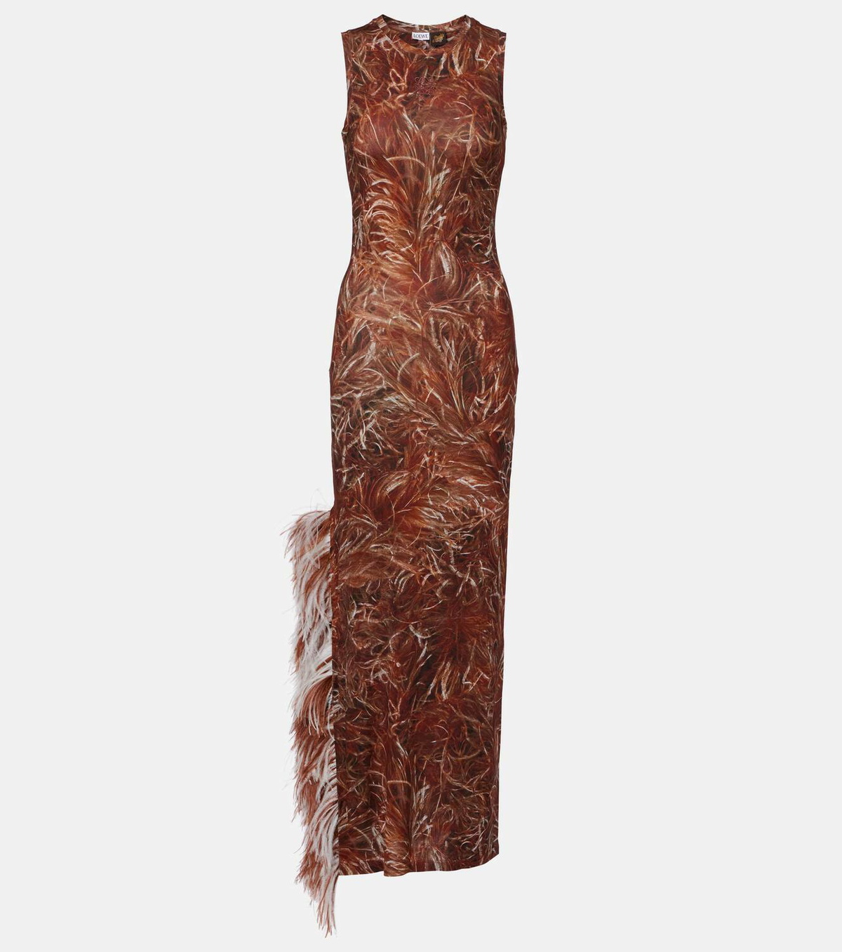 chinese dress ladies 70s Vintage Cream, Pink Feather Print Maxi Dress