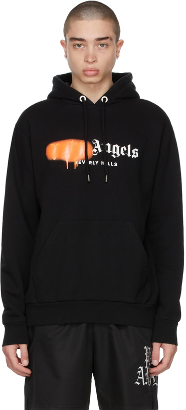 Photo: Palm Angels Black & Orange Sprayed Logo 'Beverly Hills' Hoodie