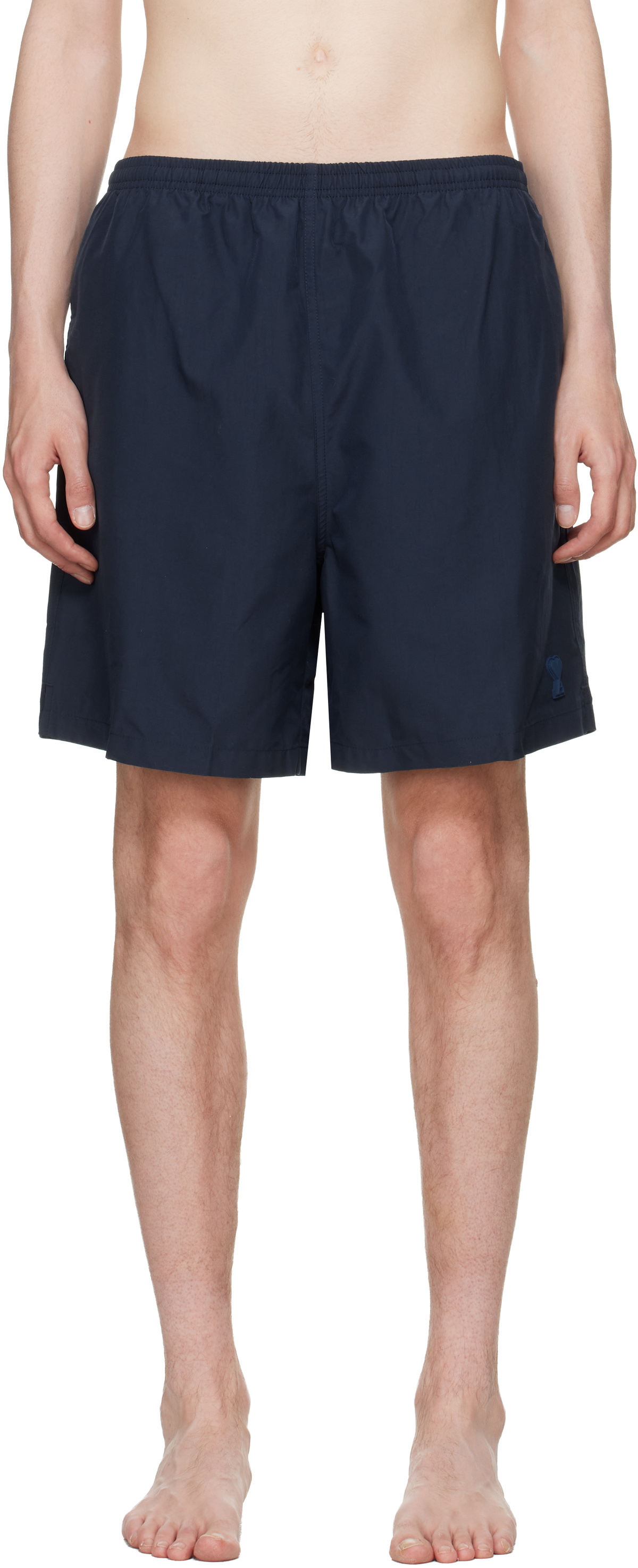 AMI Paris Navy Long Plain Swim Shorts