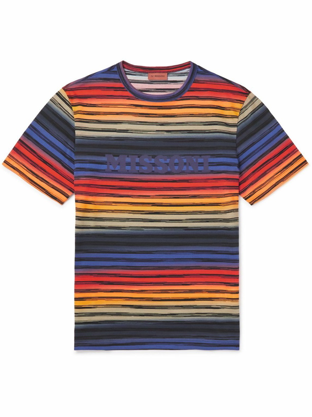 Photo: Missoni - Logo-Print Garment-Dyed Striped Cotton-Jersey T-Shirt - Orange