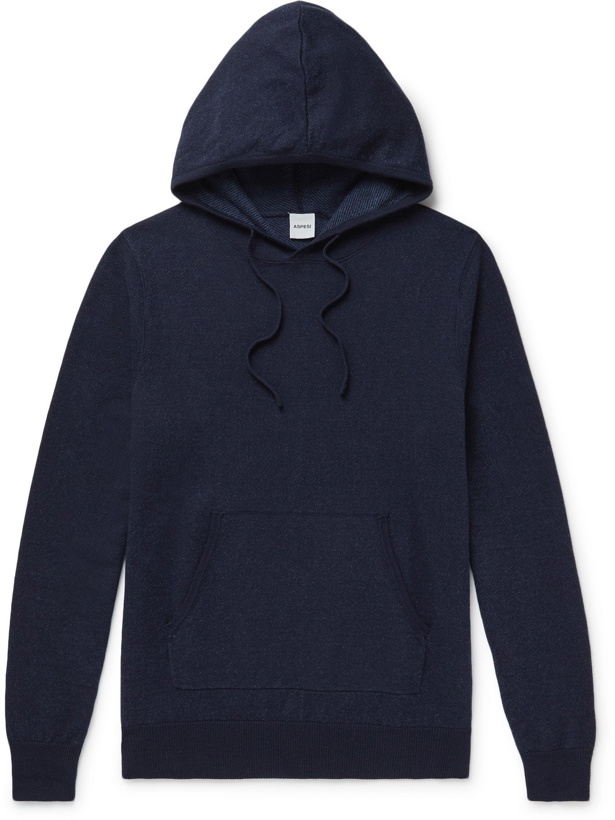 Photo: ASPESI - Cotton, Cashmere and Wool-Blend Hoodie - Blue