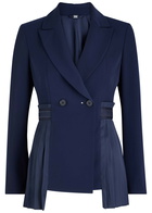 High Scintellate Pleated Stretch-jersey Blazer Navy