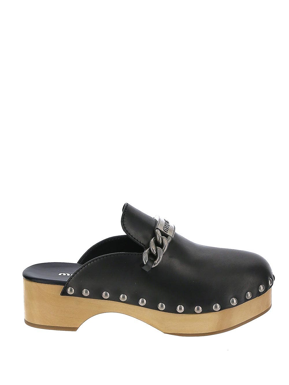 【関税&送料込】Miu Miu Black Leather Clogs Miu Miu Black Clogs Miu Miu