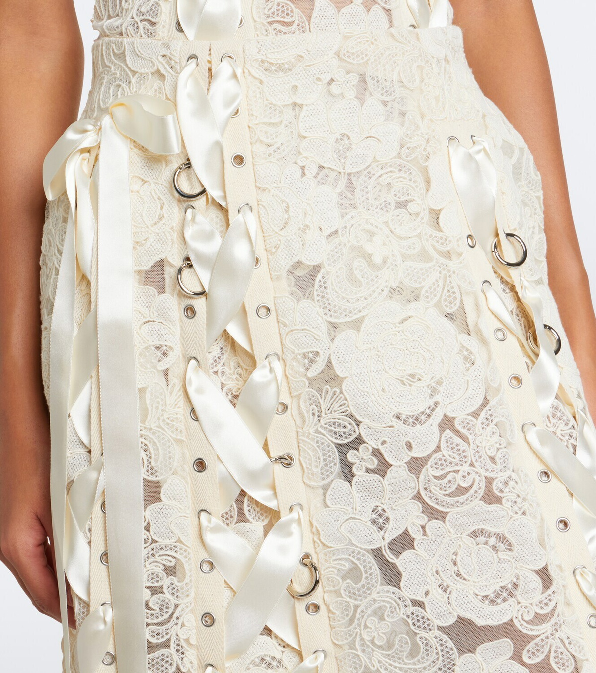 Simone Rocha Unraveling bow-detail lace midi skirt