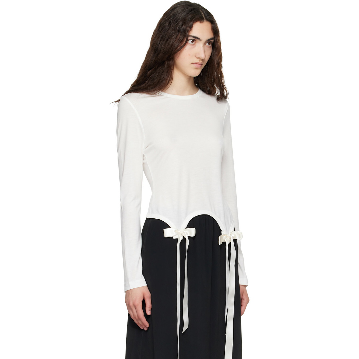 Simone Rocha White Bow Tail Easy Long Sleeve T-shirt