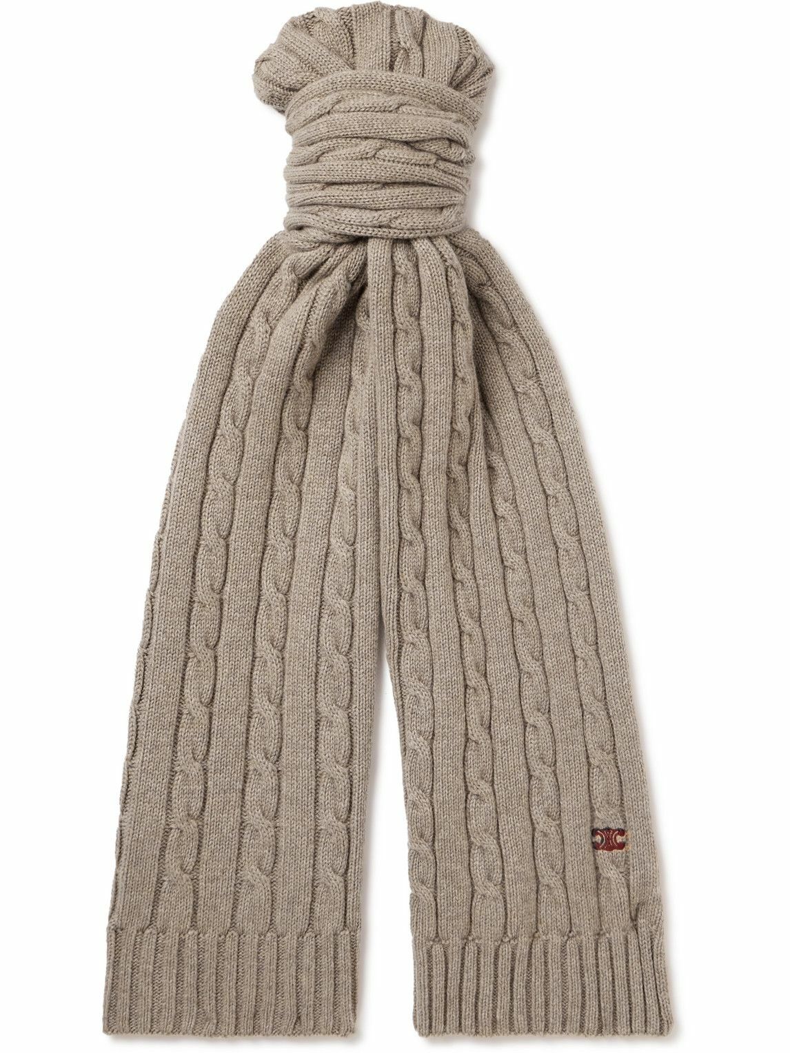 CELINE - Logo-Embroidered Cable-Knit Cashmere Scarf