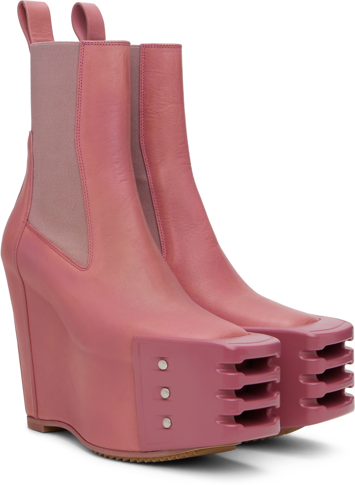 Rick Owens Pink Porterville Grilled Wedge Beatle Chelsea Boots