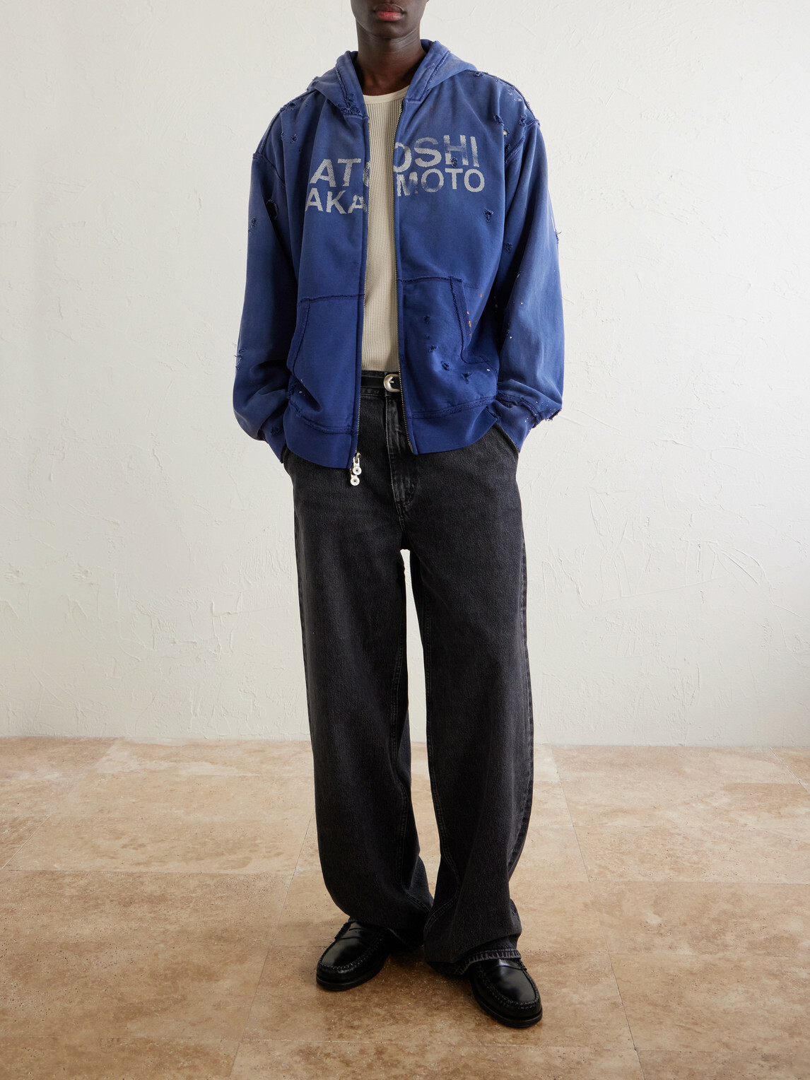 Satoshi Nakamoto - Luke Logo-Printed Cotton-Fleece Zip-Up Hoodie - Blue