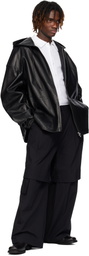 Juun.J Black Hood Zip-Up Leather Jacket