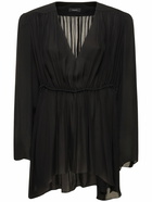 WARDROBE.NYC - Gathered V-neck Silk Mini Dress