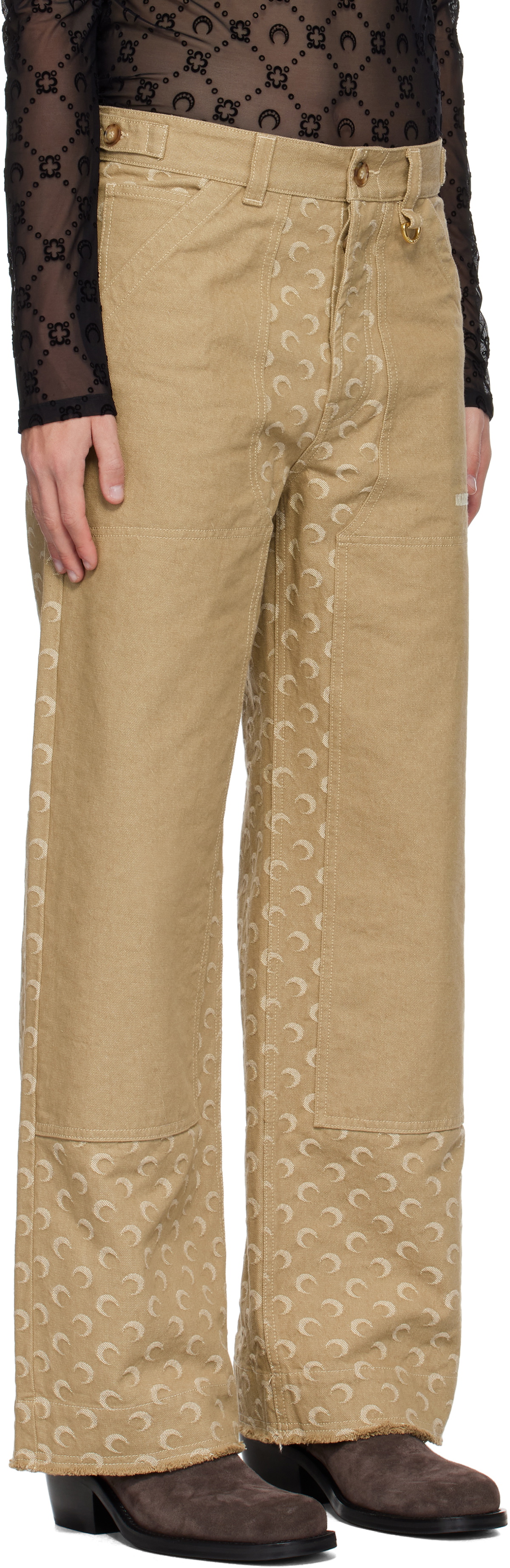Marine Serre Beige Moon Jacquard Workwear Pants