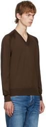 TOM FORD Brown Silk V-Neck Sweater