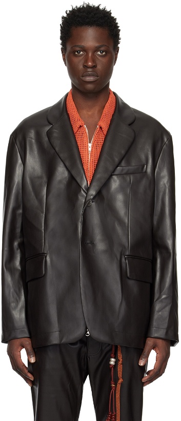 Photo: Song for the Mute Brown Square Faux-Leather Blazer