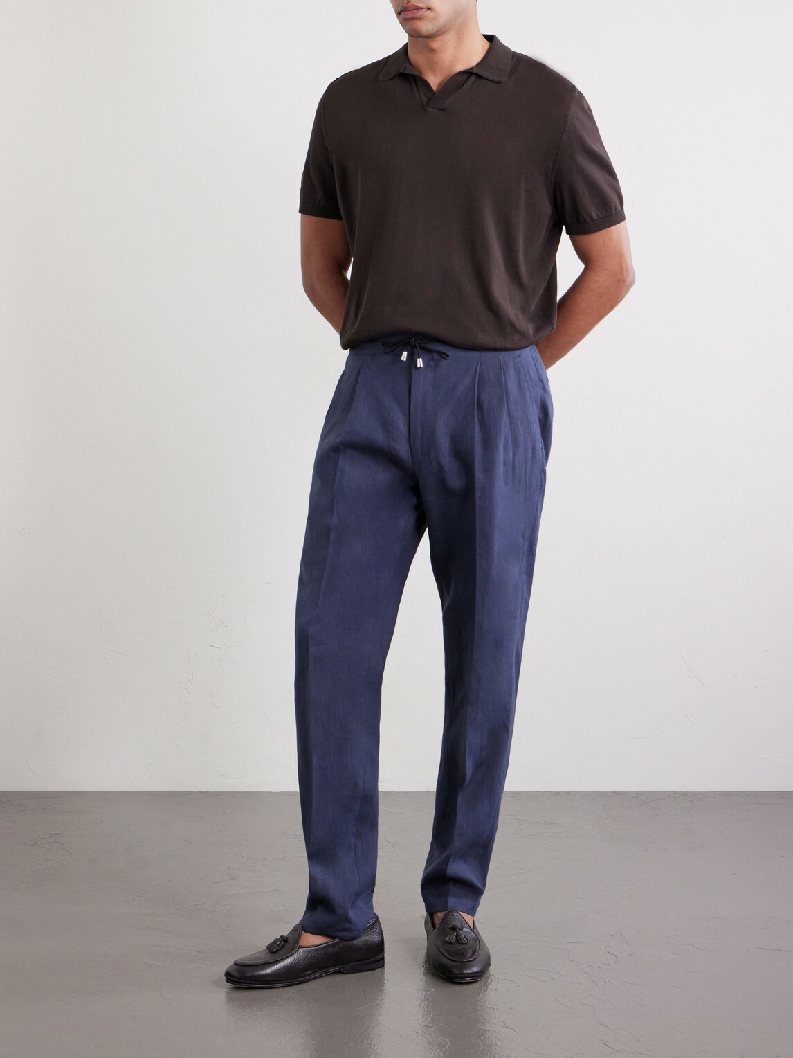De Petrillo - Straight-Leg Pleated Linen Suit Trousers - Blue