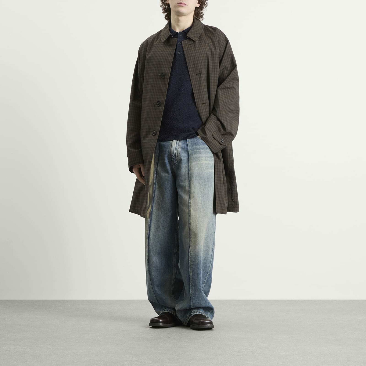 Maison Margiela Men's Check Reversible Coat in Olive/Brown Check