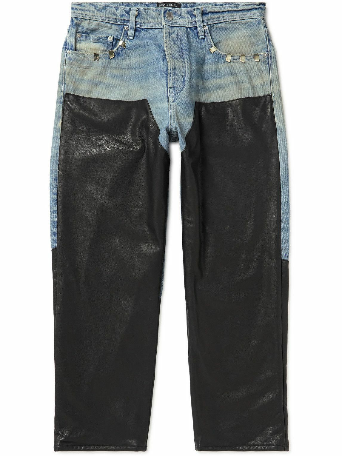 Enfants Riches Déprimés - Embellished Leather-Panelled Distressed Jeans - Black