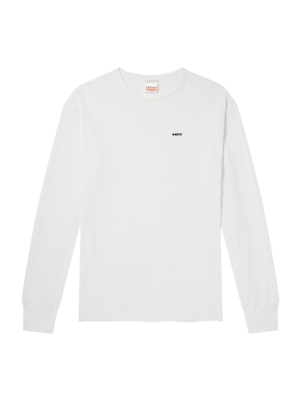 Photo: SAINT MXXXXXX - Tharmal Logo-Embroidered Waffle-Knit Cotton T-Shirt - White