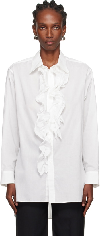 Photo: Y's White Cotton Lawn Untrimmed Frill Shirt