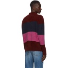 The Elder Statesman Burgundy and Multicolor Three Block Half-Zip Sweater
