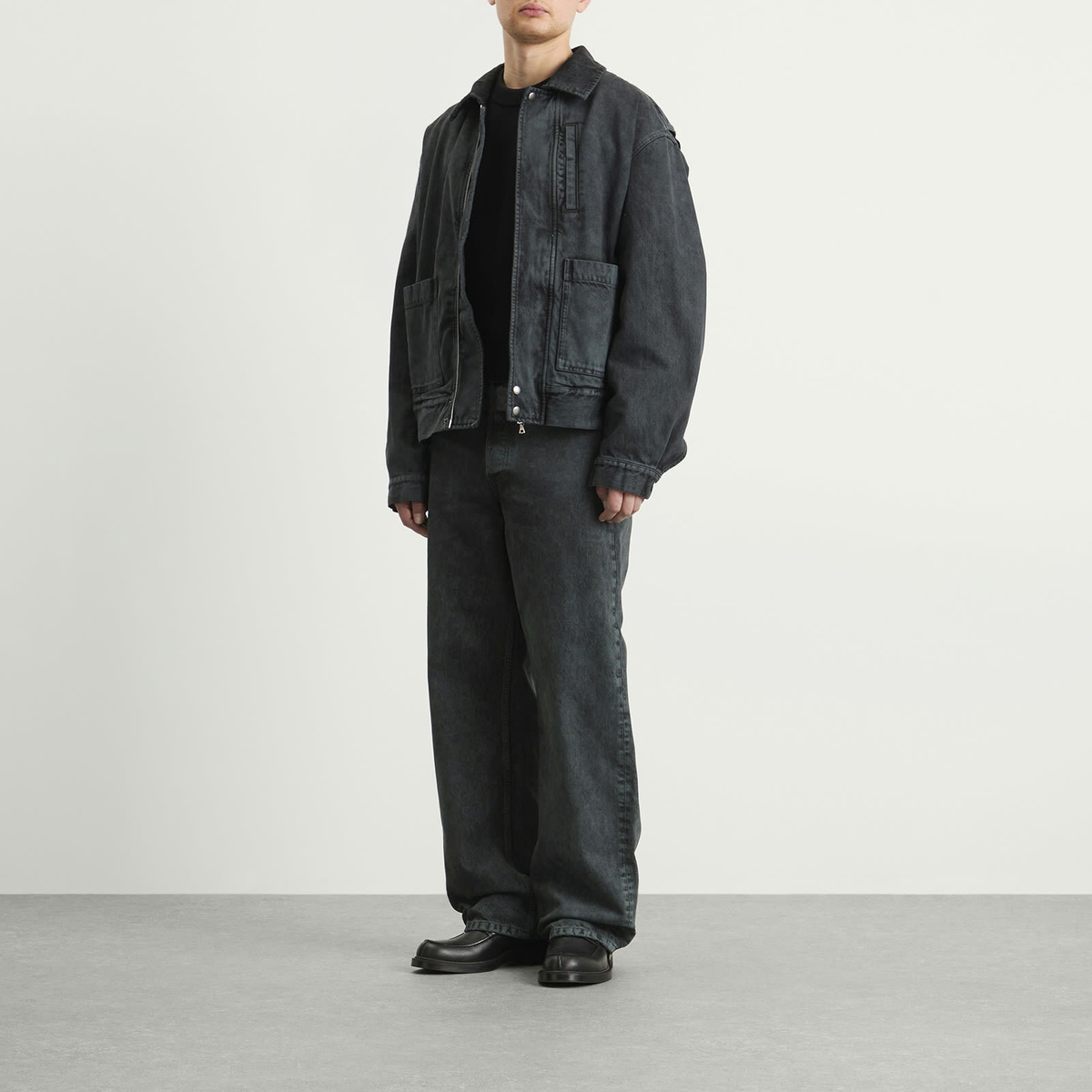 Dries Van Noten Men's Heavy Weight Denim Washed Jeans in Petrol