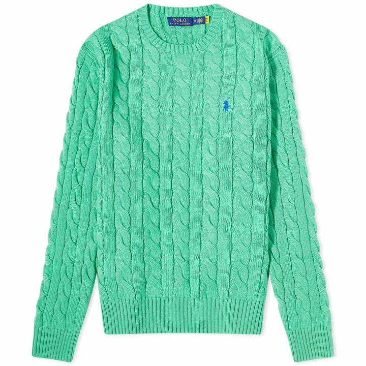 Photo: Polo Ralph Lauren Men's Cotton Cable Crew Jumper in Classic Kelly
