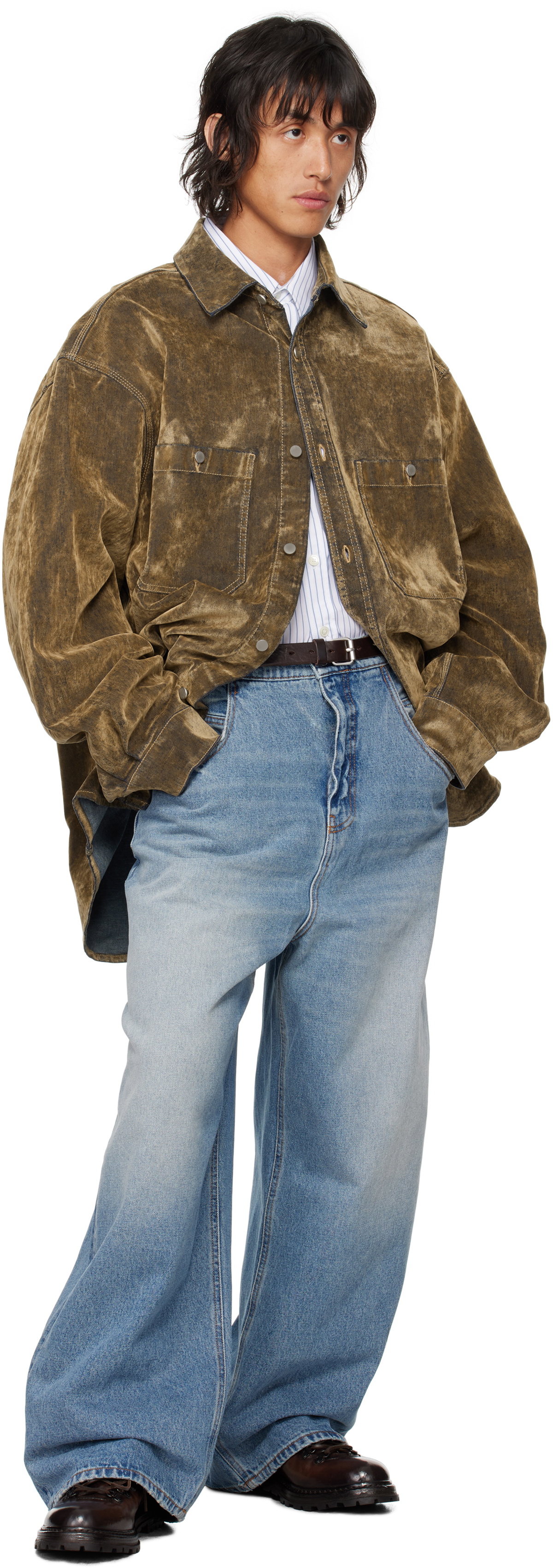 Hed Mayner Brown Flocked Denim Jacket