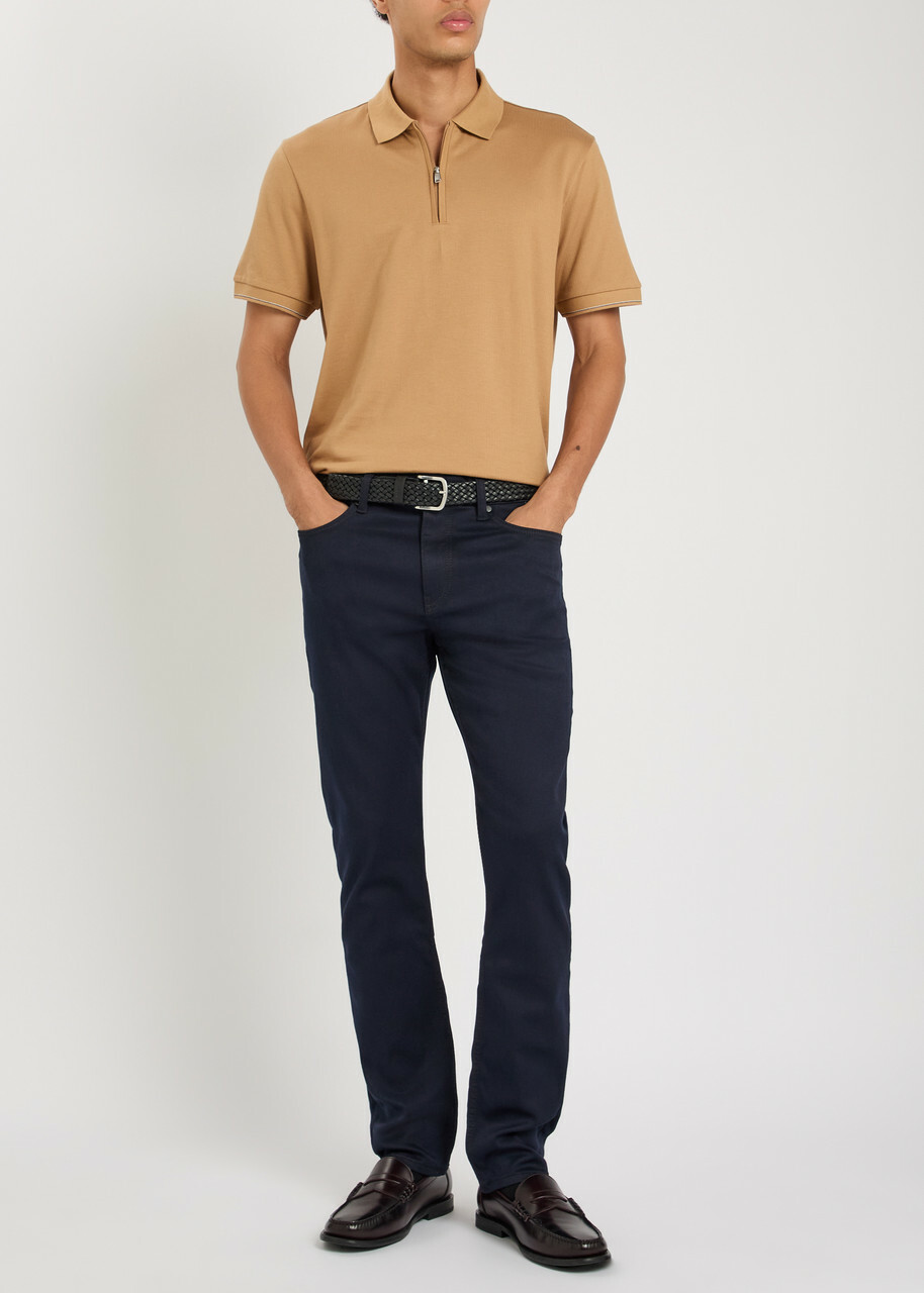 Boss Close-knit Cotton Polo Shirt Brown