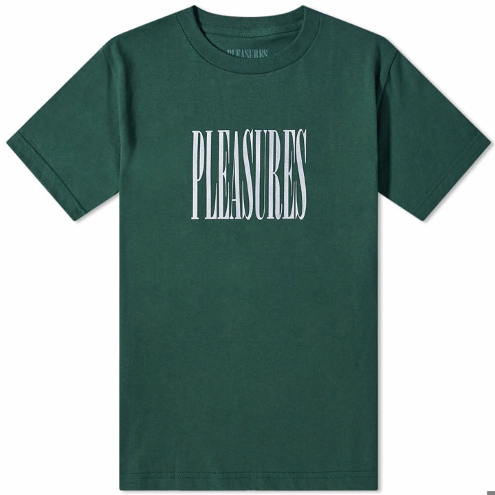 Photo: PLEASURES Men's Stretch Logo T-Shirt in Forest Green