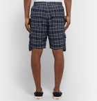 Rhude - Checked Brushed Cotton-Flannel Drawstring Cargo Shorts - Blue