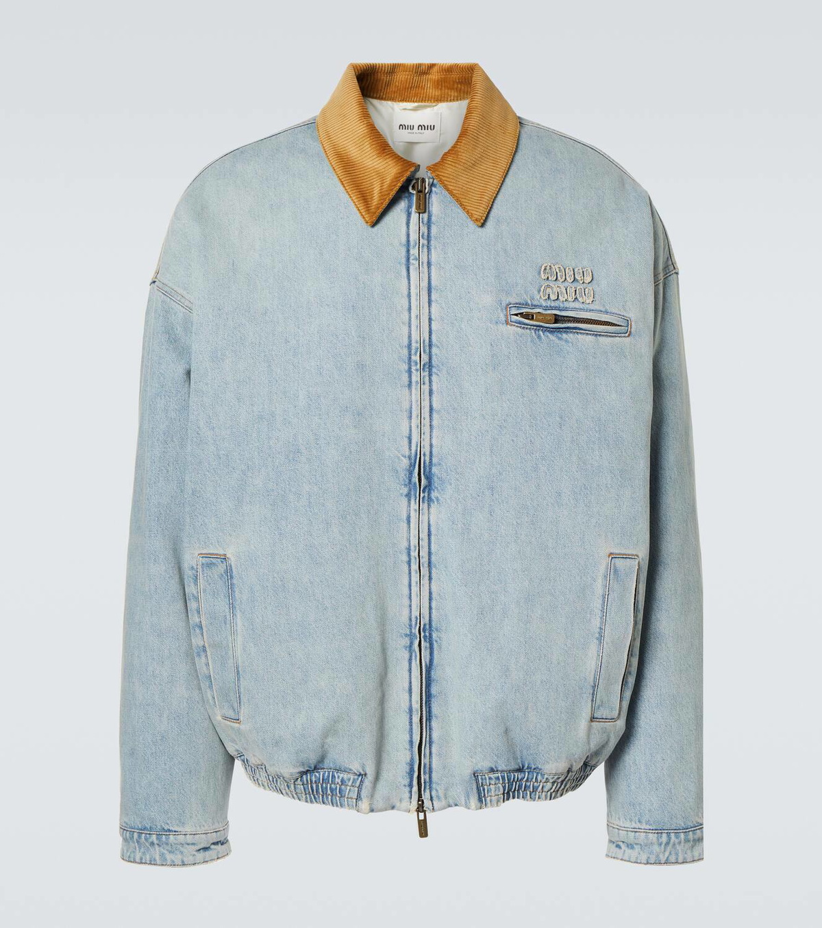 Miu Miu Logo corduroy-trimmed denim blouson Miu Miu