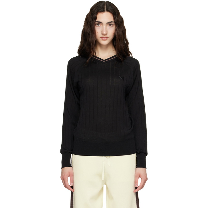 Photo: Wales Bonner Black Viscose Silk Knit Roots Polo