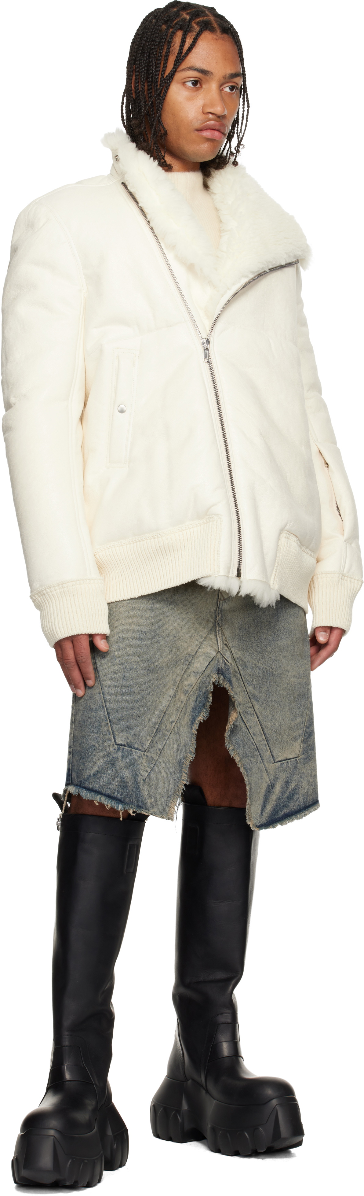 Rick Owens Blue Concordians Slivered Denim Midi Skirt