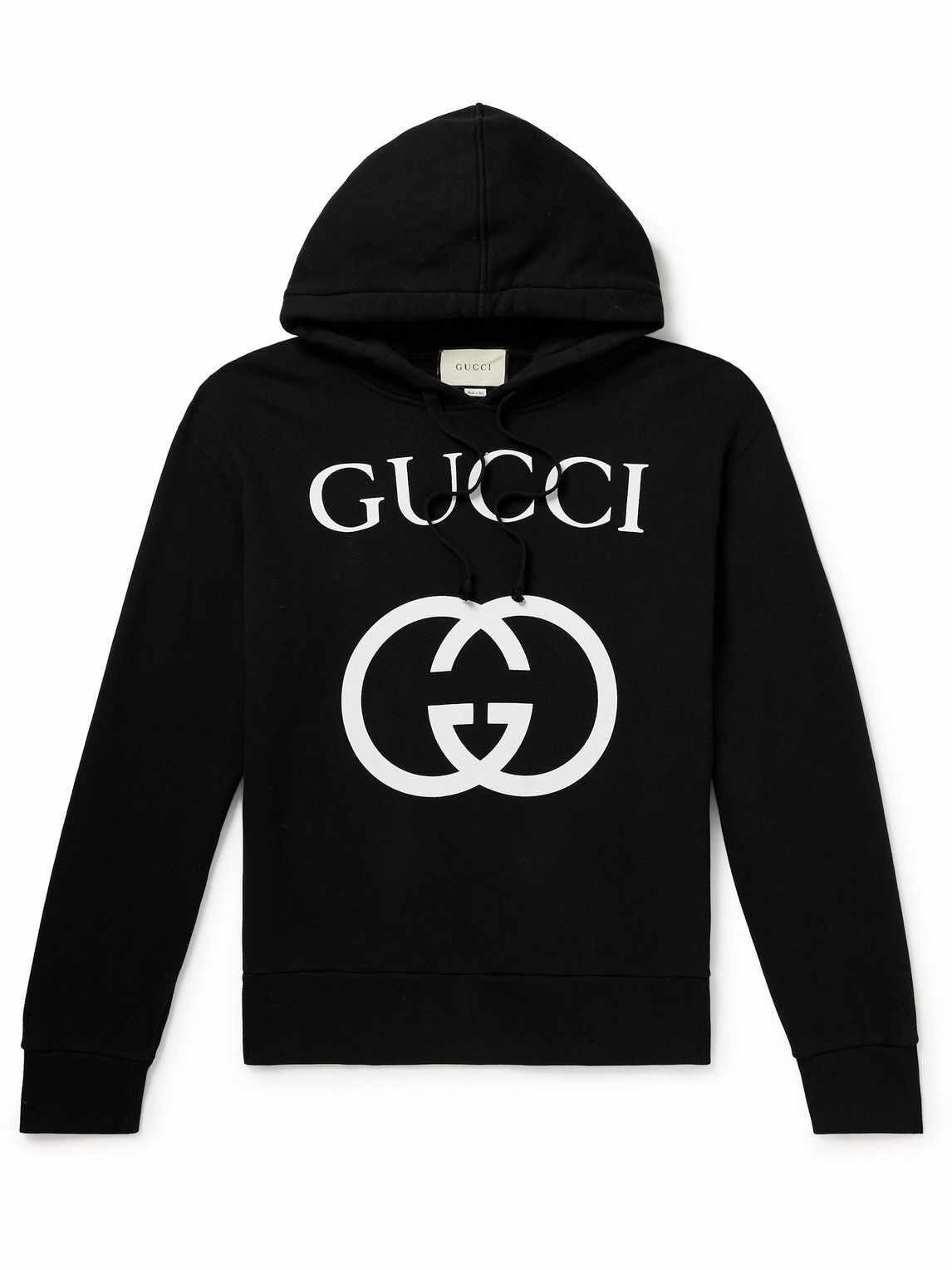 GUCCI - Logo-Print Loopback Cotton-Jersey Hoodie - Black Gucci