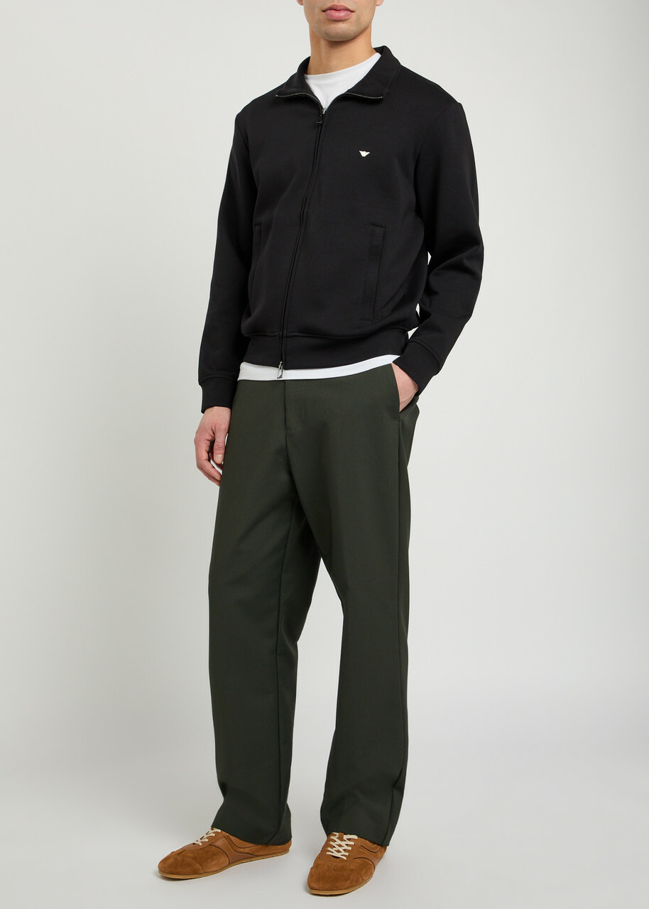 Emporio Armani Logo-embroidered Jersey Sweatshirt Black