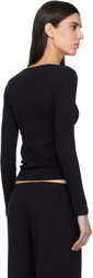LESET Black Pointelle Slim Fit Long Sleeve T-shirt