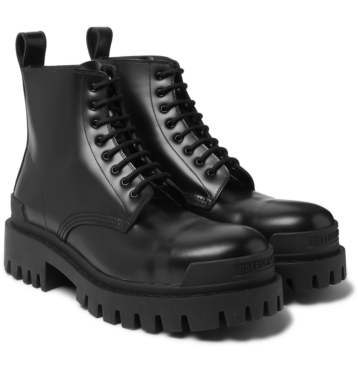 Balenciaga black Leather Strike LaceUp Boots  Harrods UK