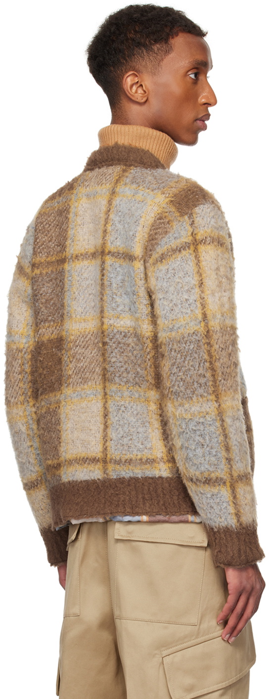 sacai Brown Plaid Knit Cardigan Sacai