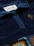 Story Mfg. - Polite Crochet-Trimmed Embroidered Organic Cotton-Velvet Sweatshirt - Blue