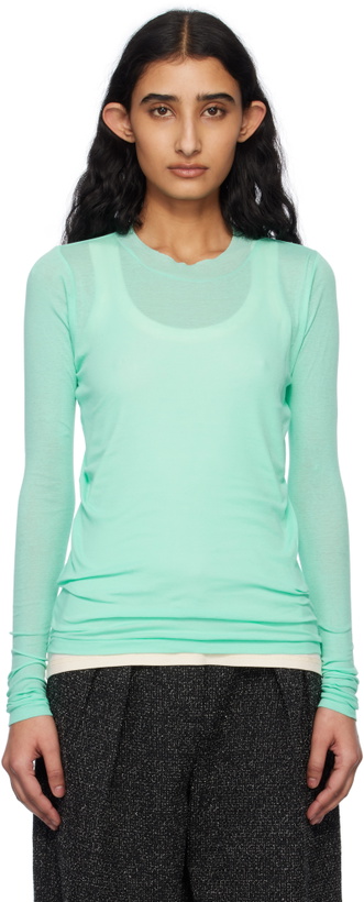 Photo: AURALEE Green Super High Gauge Sheer Rib T-shirt