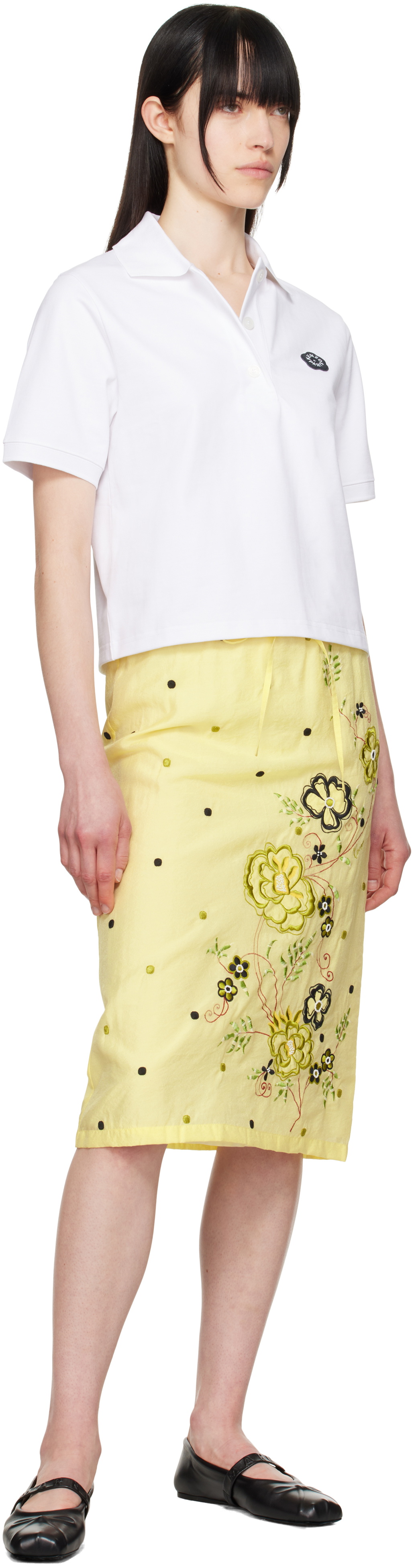 Kenzo Yellow Kenzo Paris 'KENZO Peonies' Embroidered Straight Midi Skirt