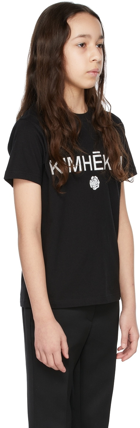KIMHĒKIM Kids Black Logo Rose T-Shirt