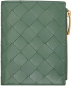 Bottega Veneta Green Small Intrecciato Bi-Fold Wallet