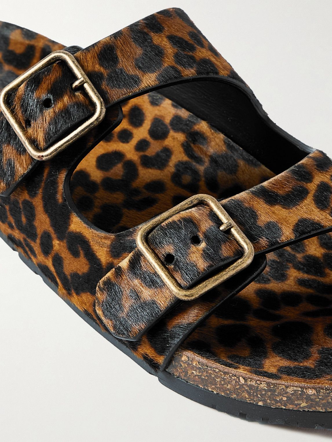 SAINT LAURENT Leopard Print Calf Hair Sandals Brown Saint Laurent