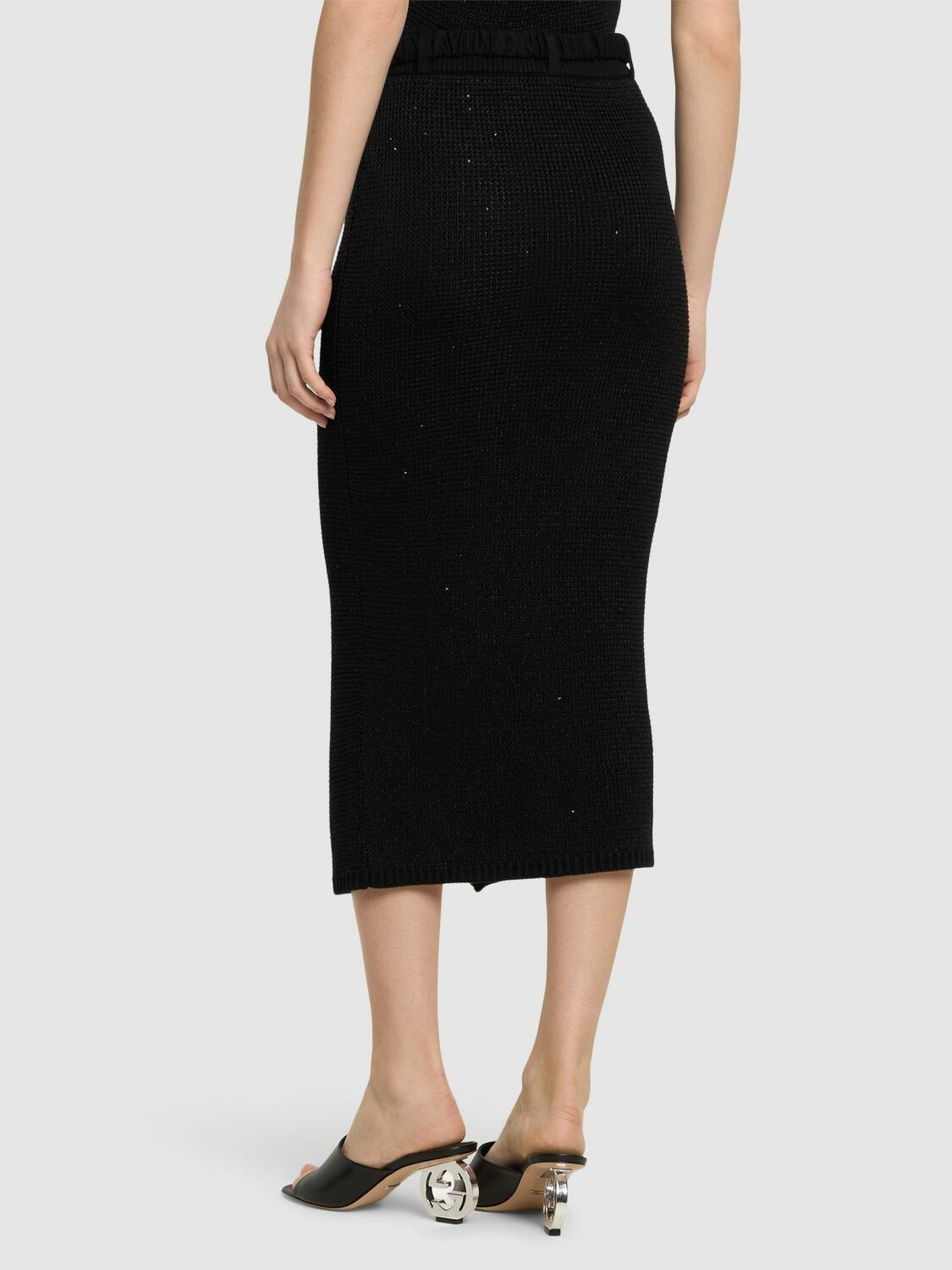 【関税込み】ALESSANDRA RICH Knit midi skirt ALESSANDRA RICH Sequined Cotton Blend Knit Midi Skirt