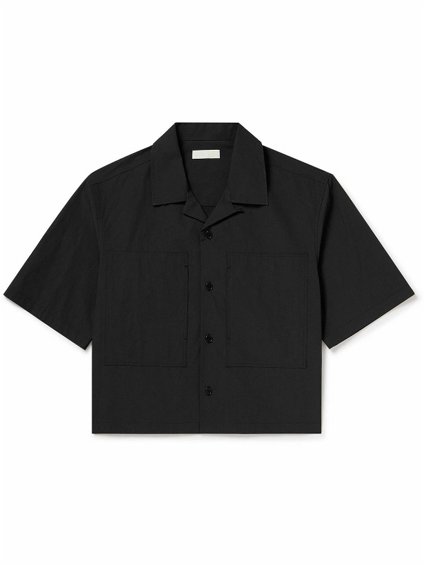 Photo: Amomento - Half Convertible-Collar Cropped Woven Shirt - Black