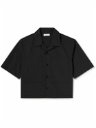 Amomento - Half Convertible-Collar Cropped Woven Shirt - Black